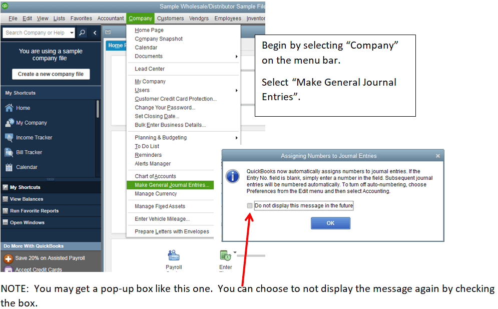 How to Make General Journal Entries in QuickBooks Desktop Step 1